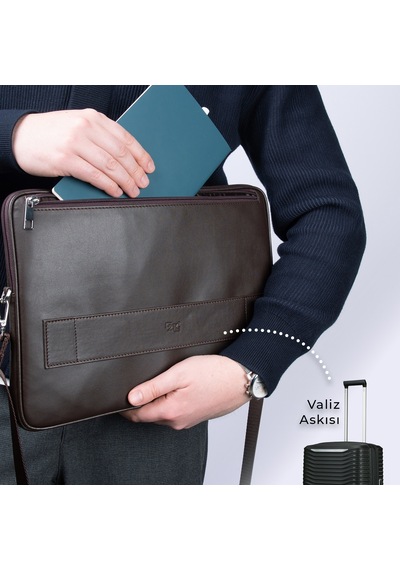 2k S.deri Laptop Çantası,tablet Çantası,14'' İnç,vegan,omuz Ve Valiz Askılı,aksesuar Ve Evrak Cepli,25.5 36 2 Cm.,kahverengi Omuz Çantası