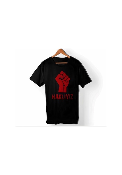 1 Mayıs Emekçilerimiz İçin Özel Tasarım Haklıyız Baskılı T-shirt - Siyah