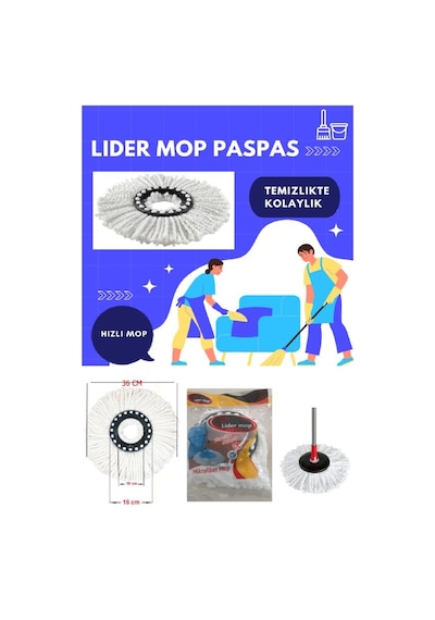 Lider 3 Adet 360 Döner Yuvarlak Mikrofiber Mop Paspas Yedek Ucu