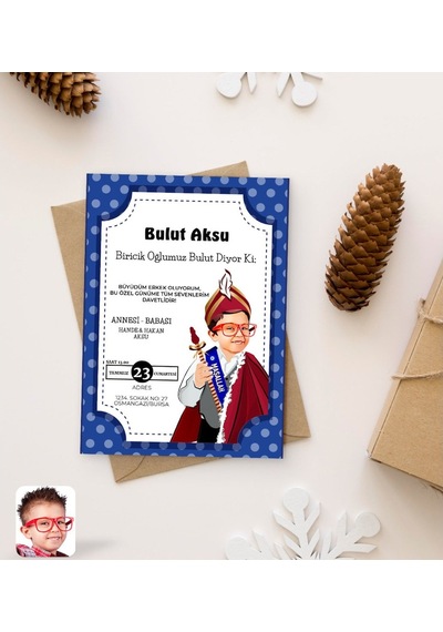 Bitmeyenkartus Kişiye Özel Karikatürlü Sünnet Düğün Davetiyesi Model 2 (100 Adet