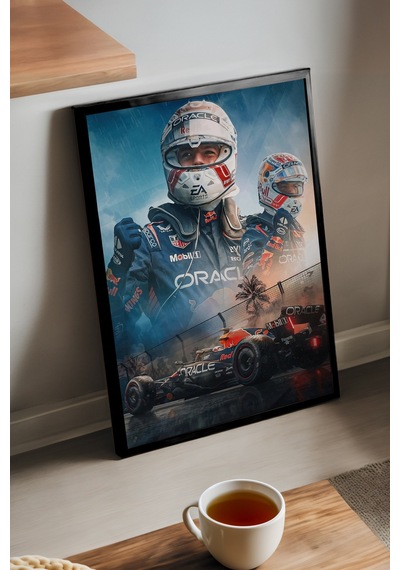 Max Verstappen Formula 1 Siyah Ahşap Çerçeveli Poster, Dekoratif Araba Duvar Tablosu