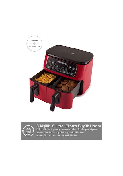 Karaca Air Pro Cook Duo Superfresh Kırmızısı 4+4 L 8 Kişilik Airfryer Fritöz