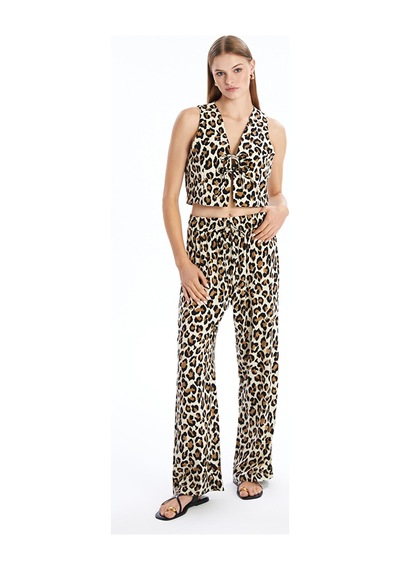 Lcw Limited Kahverengi Standart Fit Leopar Desenli Kadın Pantolon