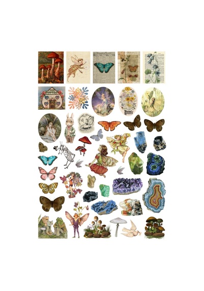 45 Adet Fairycore Botanik Sticker Seti - Etiket Seti Scrapbook Bullet Journal Çok Renkli
