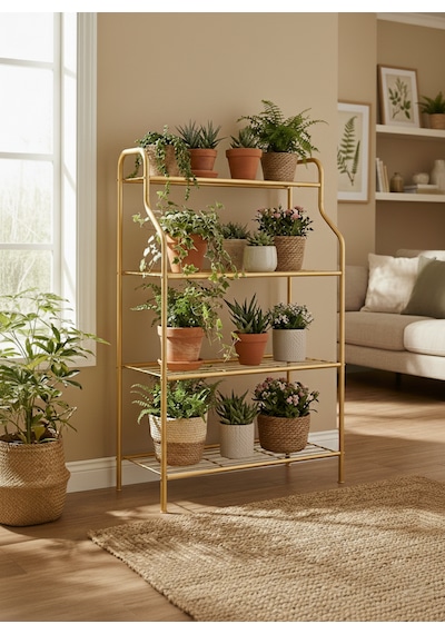 Modern Gold 4 Katlı Metal Çiçeklik Standı: Çok Amaçlı Mutfak,kitaplık&dekoratif Lüks Stand