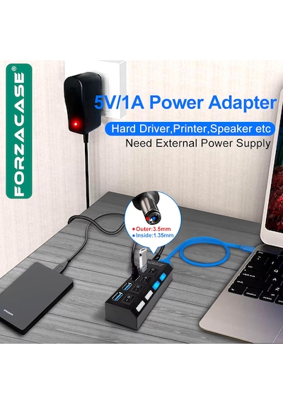 Forzacase FC800 Işıklı Düğmeli 4 Port USB 3.0 Port Çoğaltıcı Hub Switch