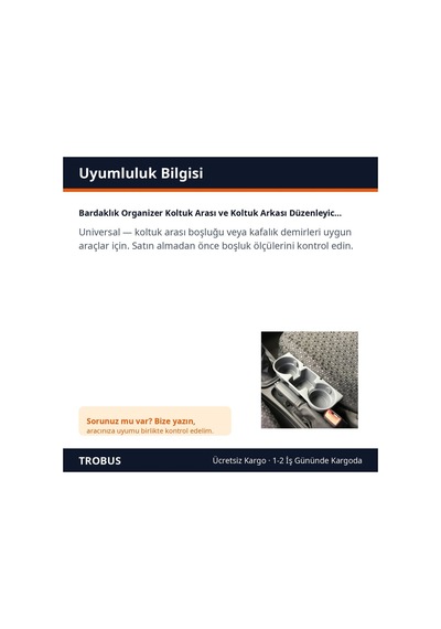 Trobus Bardaklık Organizer Koltuk Arası Ve Koltuk Arkası Düzenleyici Gri