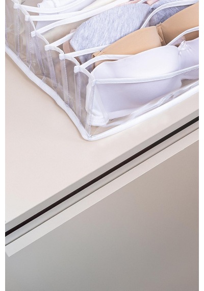 Şeffaf Sütyen Düzenleyici Çekmece Dolap İçi Organizer 36 X 29 X 12 Cm Kumaş Beyaz Tr Diğer