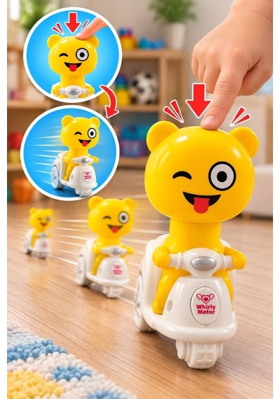 4 Lü Bas Git Oyuncak Motor Seti Renkli Emoji Figürlü 12 Cm Eğlenceli Ve Eğitici Motosikletler