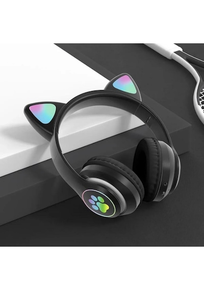 Kedi Kulağı Detaylı Kablosuz Rengarenk Işıklı Bluetooth Rgb Çocuk Oyuncu Kulaklık Üstün Performans