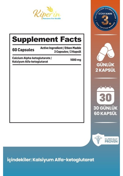 Kiperin Ca-AKG | 1000 mg | Mitokondri ve Hücresel Destek | 60 Kapsül