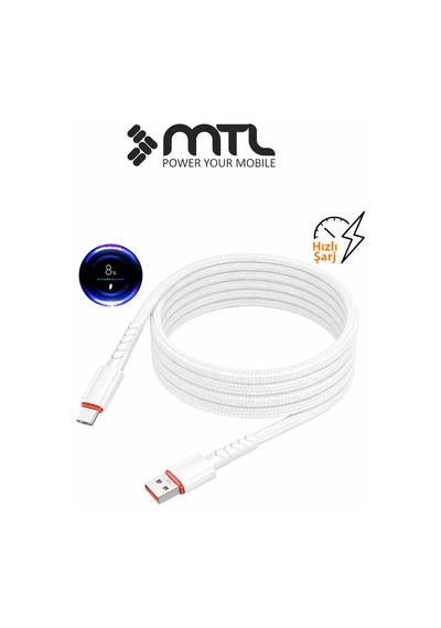 3.4a Usb To Type-c Hızlı Şarj Ve Data Kablosu Hasır 1 Metre Beyaz Mt2015