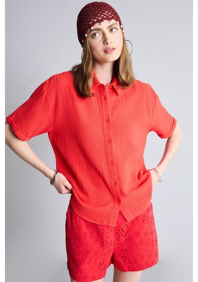 DeFacto Regular Fit Müslin Kısa Kollu Kırmızı Gömlek F0884AX25SMRD44