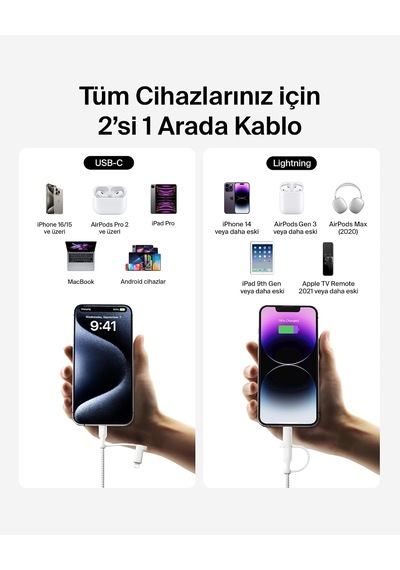 2-in-1 Charging Cable With Usb-c & Lightning Connector - Braided Fast-charging Cable, Usb-c To Usb-c & Lightning Charger Cord, Multi-charging Combo For Apple İphone, İpad, Samsung, More - White 2-in-1 Charging Cable With Usb-c & Lightning Connector - Braided Fast-charging Cable, Usb-c To Usb-c & Lightning Charger Cord, Multi-charging Combo For Apple İphone, İpad, Samsung, More - White