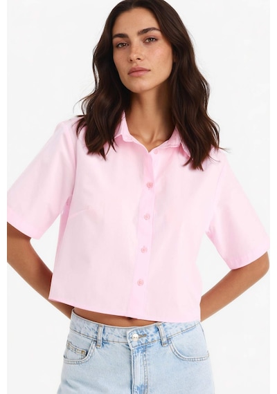 Defacto Regular Fit Gömlek Yaka Poplin Kısa Kollu Gömlek F8580ax25smpn205 Pembe
