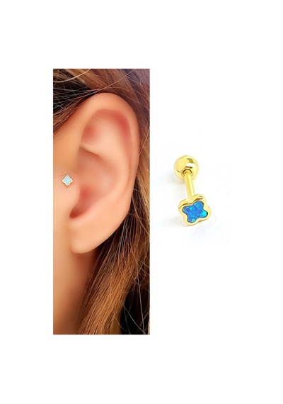 Opal Taşlı 925ayar Gümüş Üzerine Altın Kaplama Yonca Tragus Piercing Altın