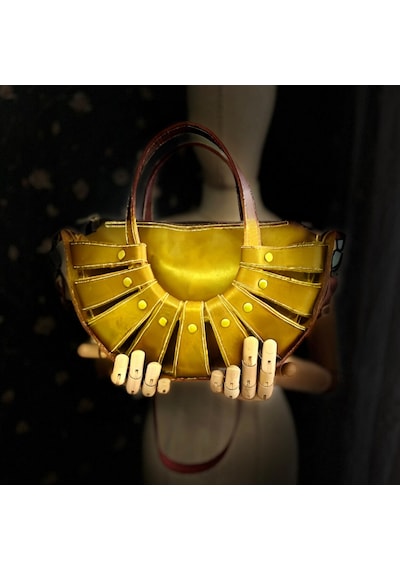 Carıdea El Yapımı Hakiki Deri Bayan Çanta, Clutch, El Omuz Çantası V97 Hardal