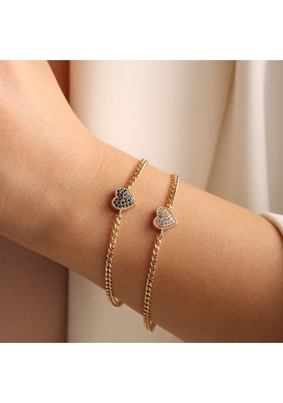 Sembol Gold 14 Ayar Altın Kalp Bileklik Gurmet Zincir 1.0 CM Onix Sarı Altın