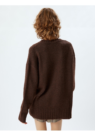 Koton Basic Triko Tunik Bisiklet Yaka Uzun Kollu Kahverengi 5wal60002ıt