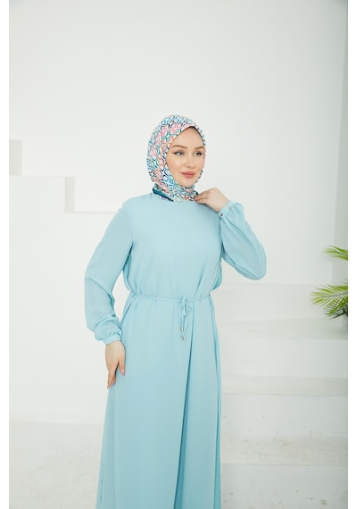 Armine Trend Kolları Lastikli Astarlı Elbise-mavi 25yt927 Mavi