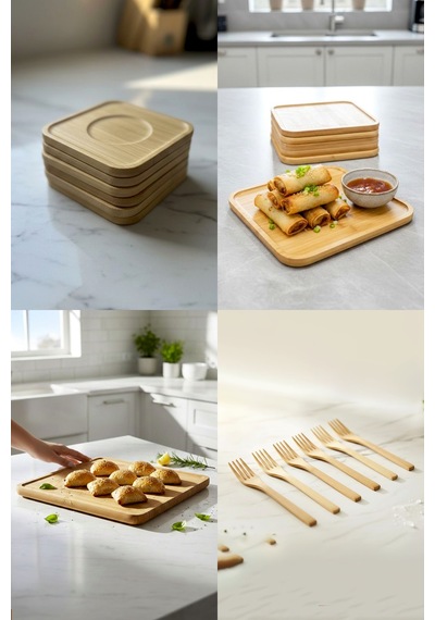 Full Set Bambu 67 Parça 6 Kişilik Kahvaltı Takımı - Full Çeyiz Seti Kahverengi