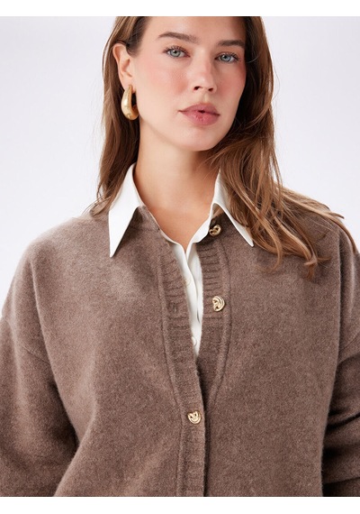 Faik Sönmez %100 Kaşmir Triko Hırka W27trh009 Uw27trh009199 Kahve Melanj