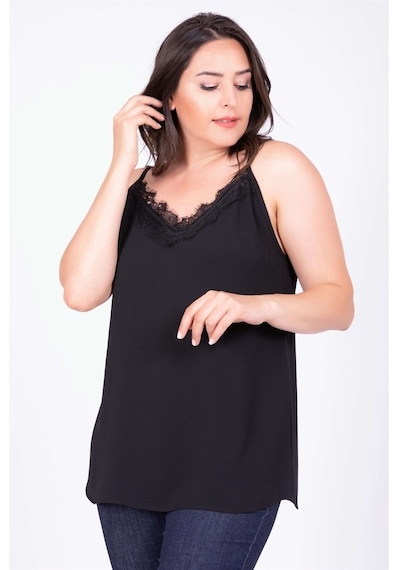 Myline Kadın Dantelli Ip Askılı Bluz 34805 Siyah