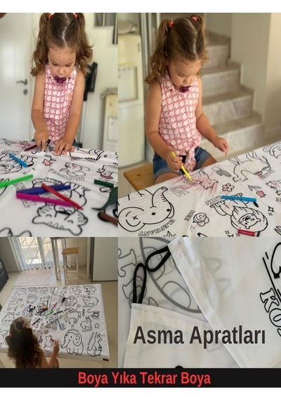 Boyama Örtüsü Makinada Yıkanabilir Boyama Seti 12li Boya İle.