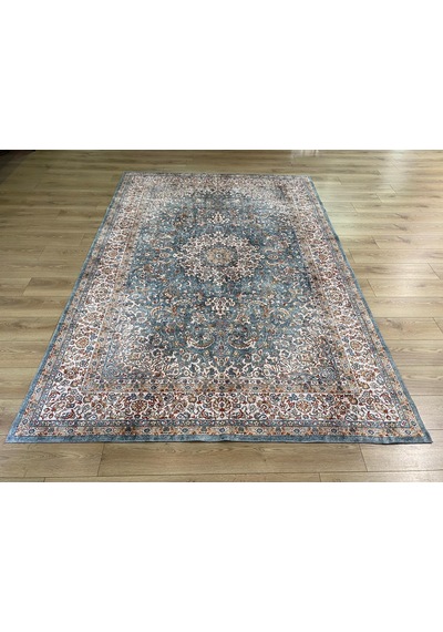Çam Halı Dream 32-032 Etnik Eskitme Desenli Dokuma Tabanlı Yıkanabilir Şönil Salon Ve Oda Halısı Su Yeşili