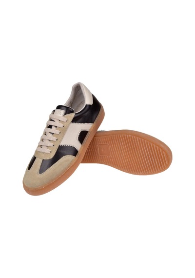Floor Hakiki Deri Kadın Spor Ayakkabı Sneaker Mak-5120 Siyah Bej Siyah Bej