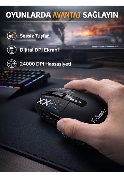 Kablosuz Oyuncu Mouse 24000 Dpı 1000hz Rgb Şarj İstasyonlu Dijital Göstergeli Gaming Mouse Siyah