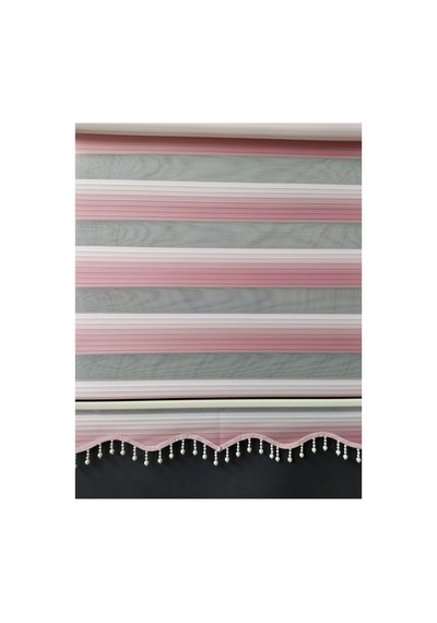 Pudra Pembesi Ve Krem Renk Geçişli Boncuku Zebra Stor Perde Krem - 93842577 Krem