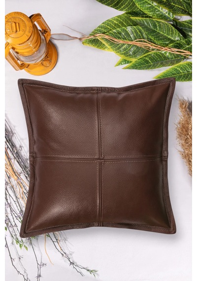 Premium Dekoratif Deri Kahverengi Kırlent Kılıfı/ev Ve Ofis Için Gerçek Deri 45x45cm Kırlent Kılıfı Kahverengi