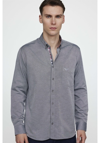 Tudors Klasik Fit Rahat Kesim Poplin Oxford Erkek Gömlek-23442-gri Gri
