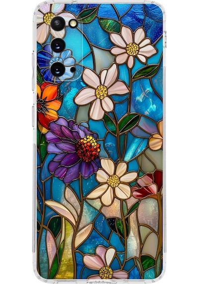 Printify Samsung Galaxy S20 İle Uyumlu Vitray Mavi Bahar Tasarımlı Şeffaf Silikon Kılıf Şeffaf