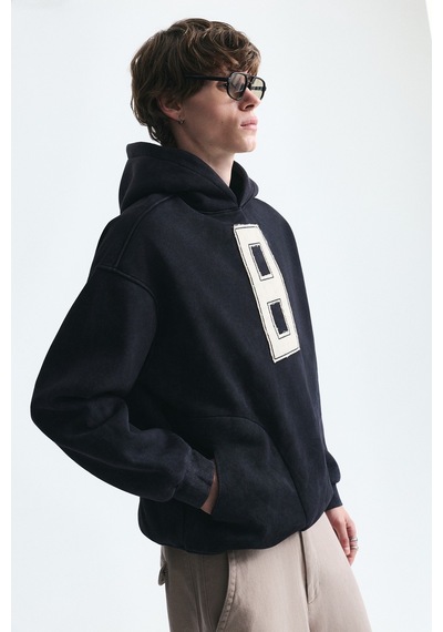 Vamos Numara Baskılı Oversize Sweatshirt Siyah
