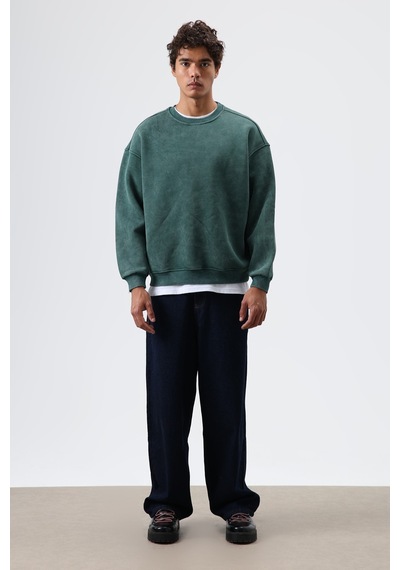 Vamos Basic Oversize Yıkamalı Sweatshirt Nefti