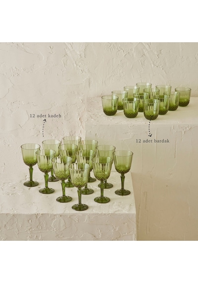 Bella Maison Colore Kesme Bardak-kadeh Seti 24'lü Yeşil Yeşil