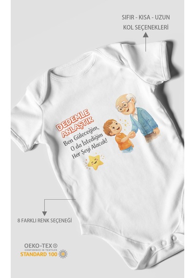 Morivokids Dedeye Özel Kısa Kollu Bebek Body %100 Pamuk Beyaz