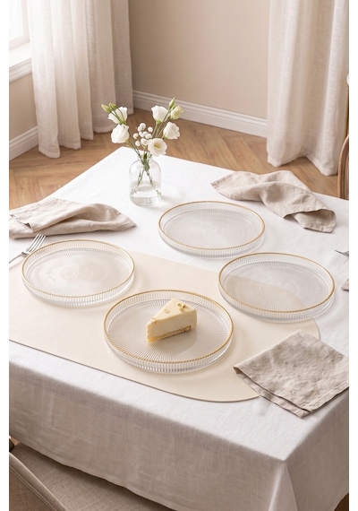 Splendid Gold Cam 4'lü Pasta Tabağı Seti 21 Cm Altın