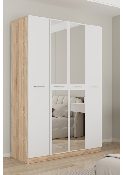 Aeka Ae-3191 Burç Aynalı 4 Kapaklı Çok Bölmeli Askılı Raflı Ve Çekmeceli 210x140x53cm Gardırop Sonoma - Beyaz Aeka Ae-3191 Burç Aynalı 4 Kapaklı Çok Bölmeli Askılı Raflı Ve Çekmeceli 210x140x53cm Gardırop Sonoma - Beyaz