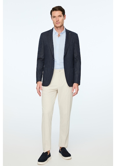 Morven Erkek Lacivert Keten Trend Desenli Slim Fit Ceket 26ys002001200 Lacivert