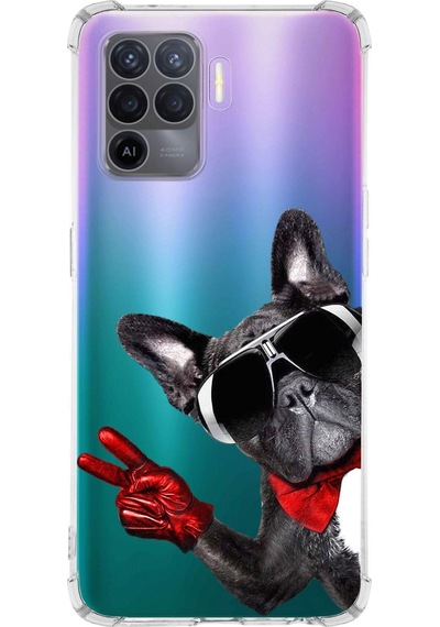 Oppo A94 Uyumlu Köpek 2 Baskılı Şeffaf Köşe Korumalı Antişok Kılıf