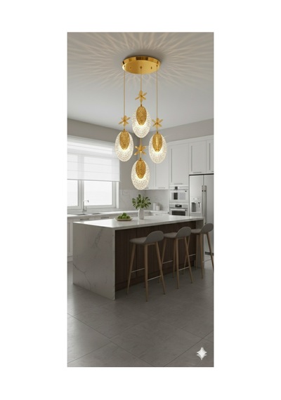 4'lü Hilal Gold Led Avize 3 Renkli Altın