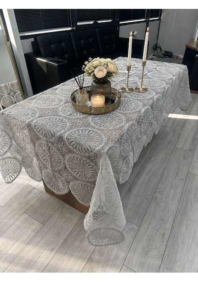 Özge Model Masa Örtüsü Açık Gri