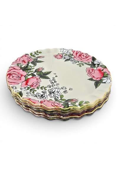 Sudedi Home Roseline Gerçek Altın Yaldızlı 26 Cm Cam Servis Tabağı 6 Adet Çok Renkli