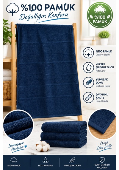 Banyo Havlusu %100 Pamuk 70 140 Koyu Mavi