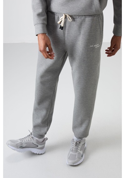 Tommy Life Gri Melanj Pamuklu Kalın Yumuşak Dokulu Comfort Fit Nakışlı Erkek Eşofman Takım - 85255 GRİ MELANJ