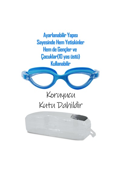 2li Set Boneli Yetişkin Yüzücü Gözlüğü Geniş Açı Su Geçirmez Yüzme Havuz Deniz Gözlük Mavi 1020 Mavi