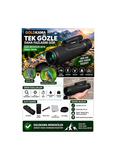 Yüksek Zoomlu Hd Monoküler El Dürbünü Av, Kamp, Doğa Gözlemi İçin Suya Dayanıklı Dürbün Siyah